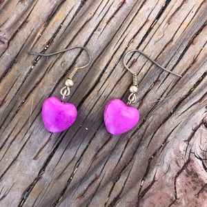 Purple Gemstone Heart Earrings